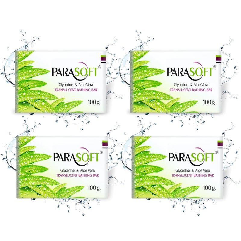Parasoft Glycerine, Aloe Vera & Vitamin E Translucent Bathing Bar - 100g / 3.53 oz (Pack of 4) | Gentle & Refreshing Daily Cleansing Soap for Soft, Nourished Skin - Image 1